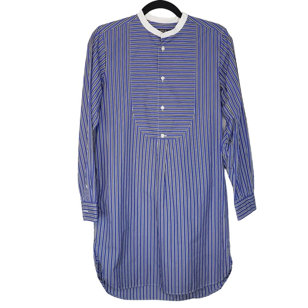 Polo Ralph Lauren Striped Bib Stand Up Collar Shirt 100% Cotton Tunic/Dress Sz 8